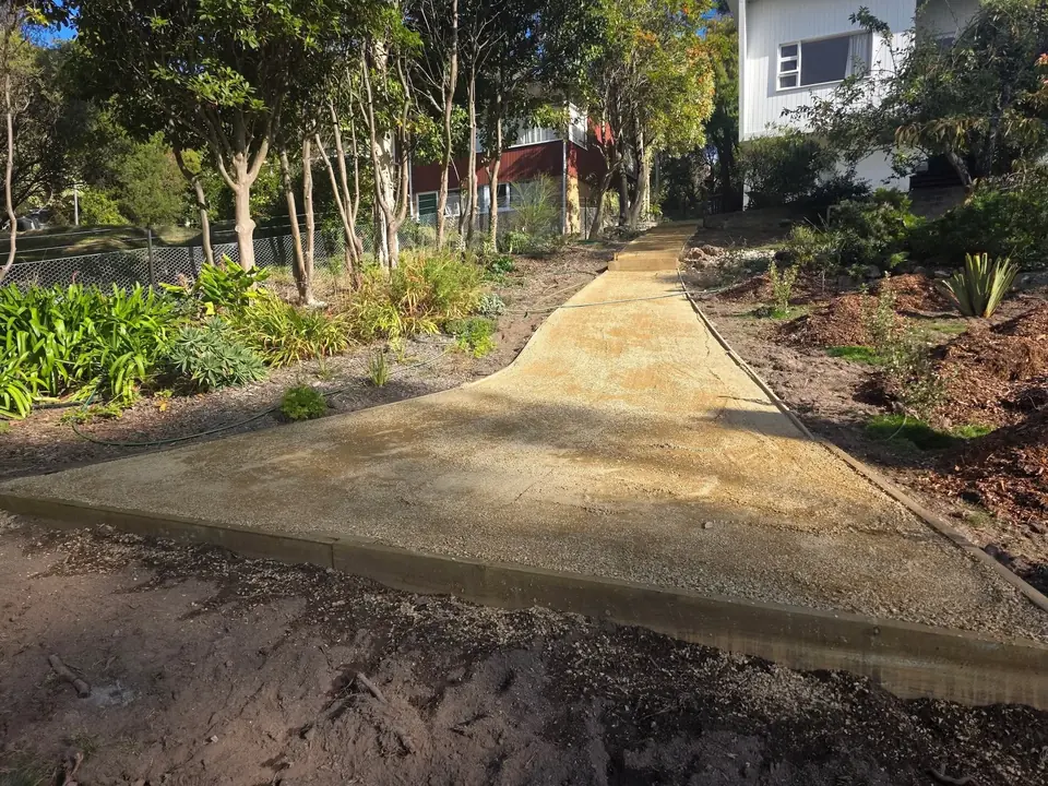 New pathway through a landscaped residential garden